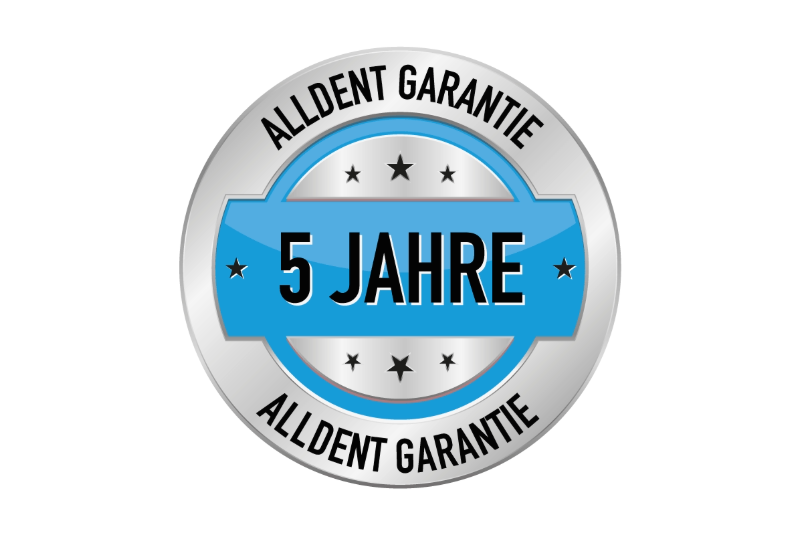 AllDent Garantiesiegel in den Farben silber, blau, schwarz